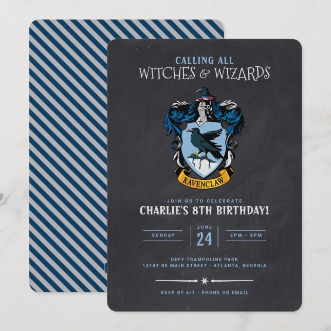 Harry Potter Birthday | Ravenclaw Chalkboard Inbjudningar (Fram/baksida)