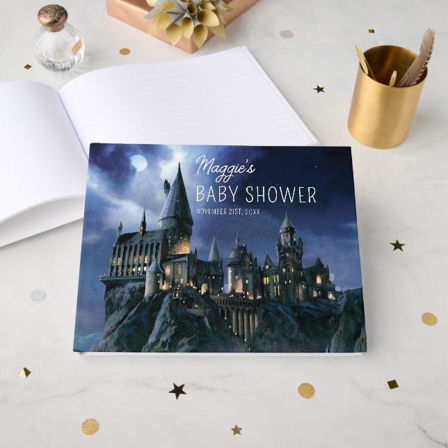 Harry Potter Castle | Moonlit Hogwarts Baby Shower Gästböcker (Framsida Öppen)