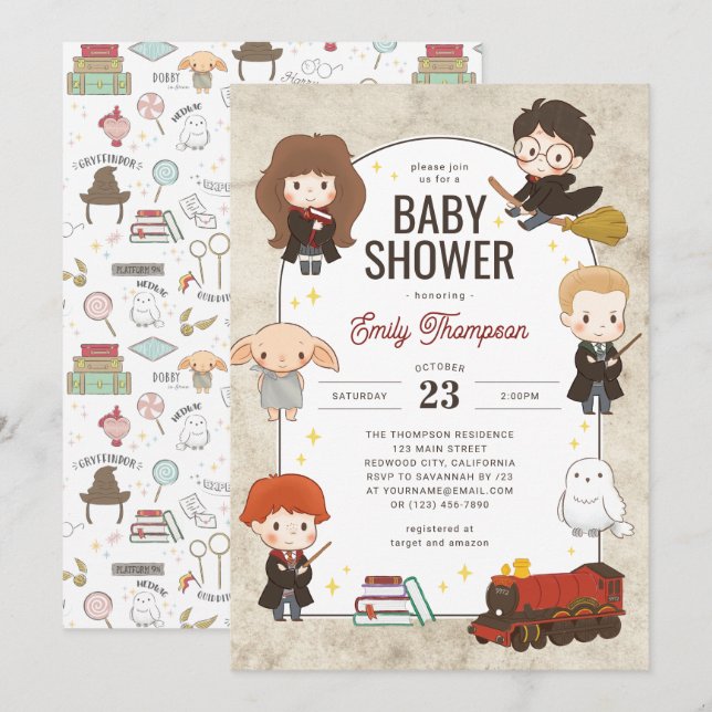 Harry Potter Character Magic Baby Shower Inbjudningar (Fram/baksida)