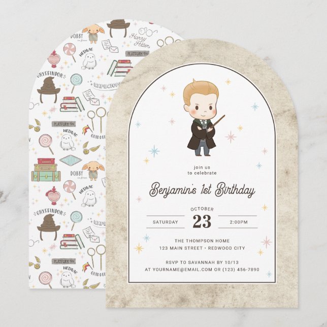 Harry Potter | Chibi Draco Malfoy Wizard Birthday  Inbjudningar (Fram/baksida)