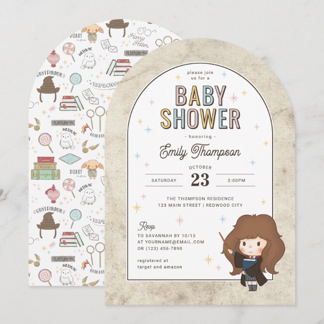 Harry Potter | Chibi Hermione Wizard Baby Shower Inbjudningar (Fram/baksida)