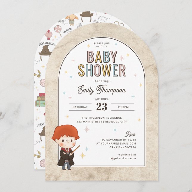 Harry Potter Chibi Ron Weasley Wizard Baby Shower Inbjudningar (Fram/baksida)