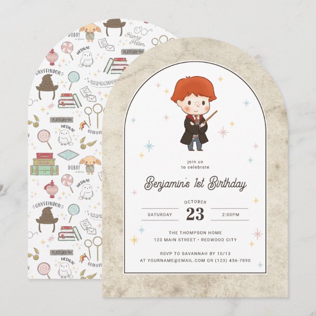 Harry Potter | Chibi Ron Weasley Wizard Birthday Inbjudningar (Fram/baksida)
