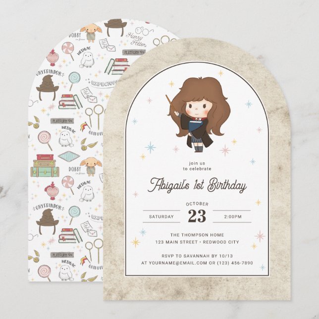 Harry Potter | ChibiHermione Wizard Birthday Inbjudningar (Fram/baksida)
