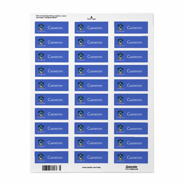 Harry Potter | Gothic Ravenclaw Vapensköld Returadress Etikett (Helt Ark)