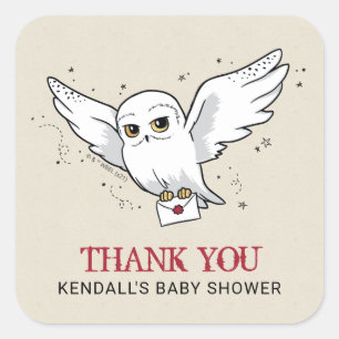 Harry Potter   Hedwig Baby Shower Tack Square Fyrkantigt Klistermärke