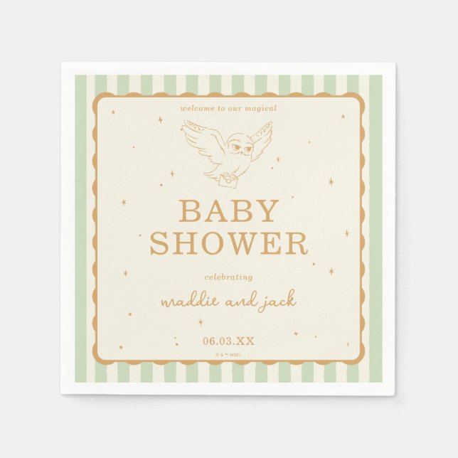 Harry Potter Hedwig Green Stripe Baby Shower Pappersservett (Framsidan)