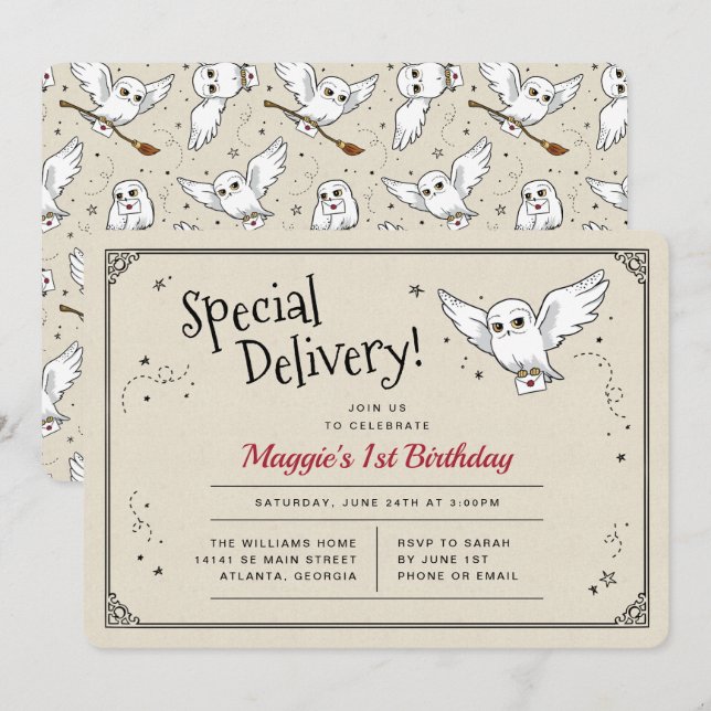 Harry Potter Hedwig Special Delivery Birthday Inbjudningar (Fram/baksida)
