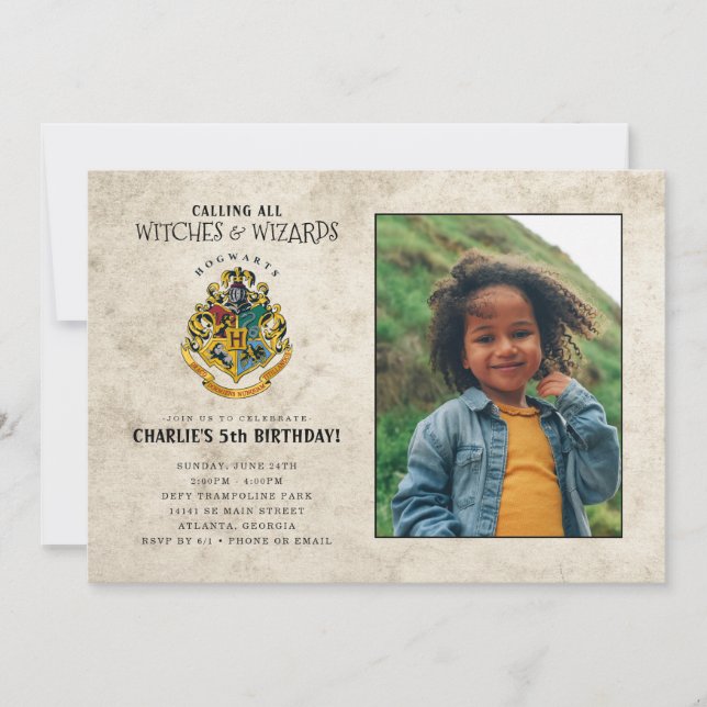 Harry Potter Hogwarts Crest Birthday - Photo Inbjudningar (Framsida)