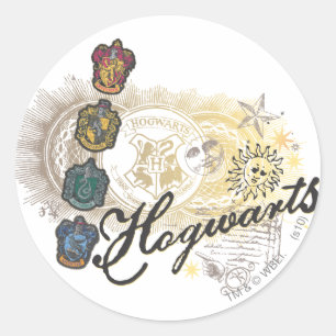 Harry Potter   Hogwarts hus - Fullt Färg Runt Klistermärke