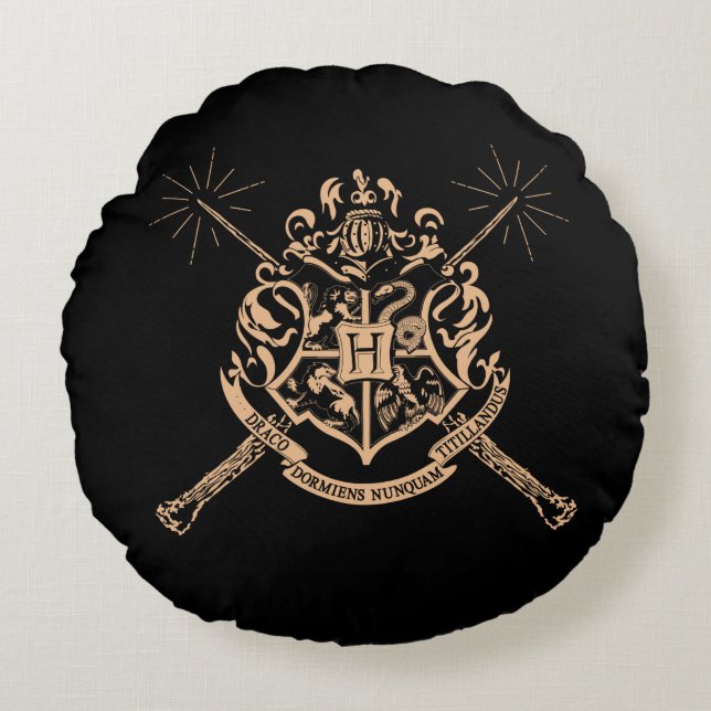 Harry Potter | Hogwarts korsad trollspövapensköld Rund Kudde (Framsidan)