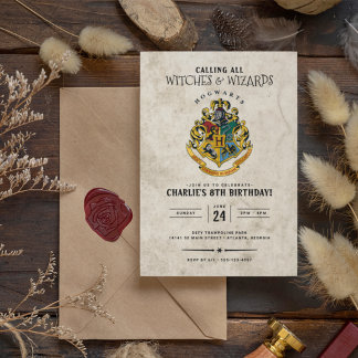 Harry Potter Hogwarts-vapen födelsedagsfirande Inbjudningar