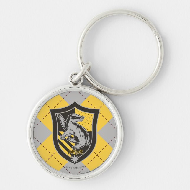 Harry Potter | Hufflepuff House Pride Vapensköld Rund Silverfärgad Nyckelring (Framsidan)