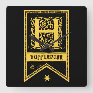 Harry Potter Hufflepuff Monogram Banner Fyrkantig Klocka