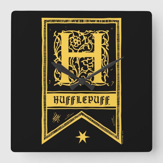 Harry Potter | Hufflepuff Monogram Banner Fyrkantig Klocka (Framsida)