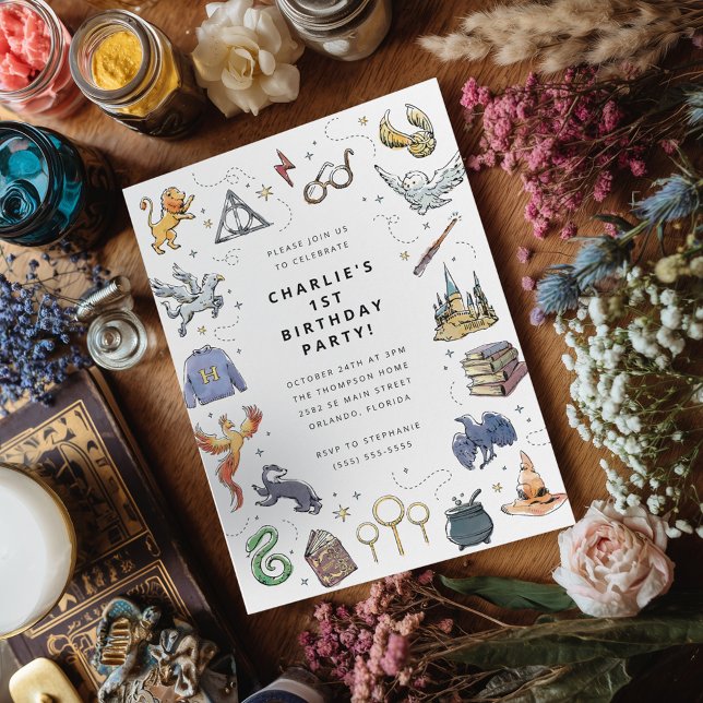 Harry Potter-ikonens födelsedag Inbjudningar (Invitation on simulated table)