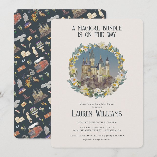 Harry Potter | Magic Hogwarts Castle Baby Shower Inbjudningar (Fram/baksida)