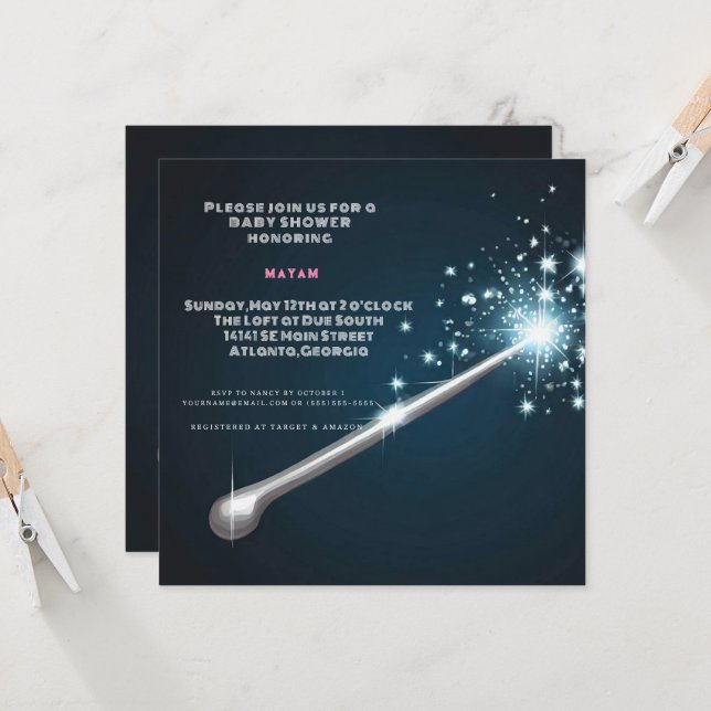 Harry Potter | Magisk stav Baby Shower Inbjudningar (Fram/Back In Situ)
