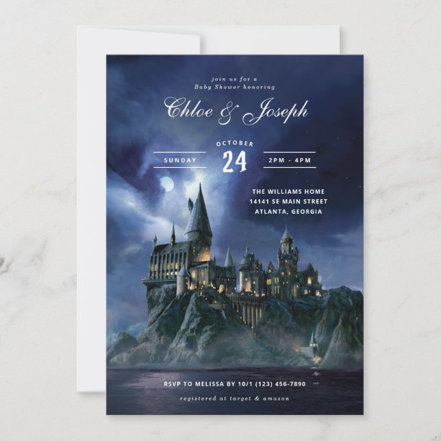 Harry Potter | Mörk Hogwarts Castle Baby Shower Inbjudningar (Framsida)