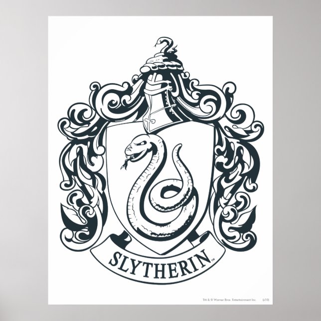 Harry Potter | Slytherin-vapen svart och vitt Poster (Framsidan)