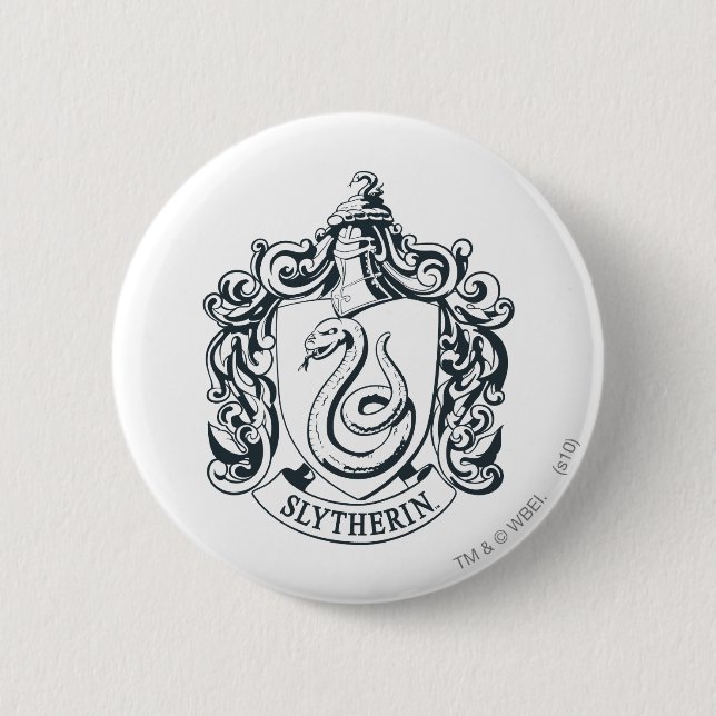 Harry Potter | Slytherin Vapensköld - Svartvitt Knapp (Framsida)