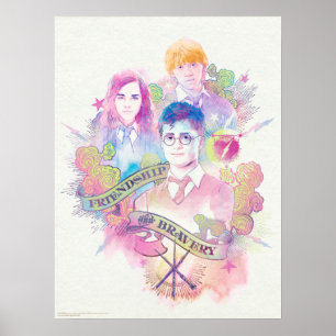 Harry Potter Spell Harry, Hermione, & Ron Waterc Poster