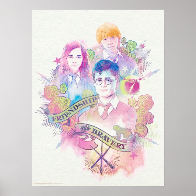 Harry Potter Spell | Harry, Hermione, & Ron Waterc Poster (Framsidan)