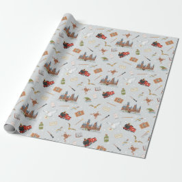 Harry Potter Tecknad Hogwarts Mönster Presentpapper