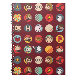 Harry Potter Tecknad Icons Mönster Anteckningsbok Med Spiral