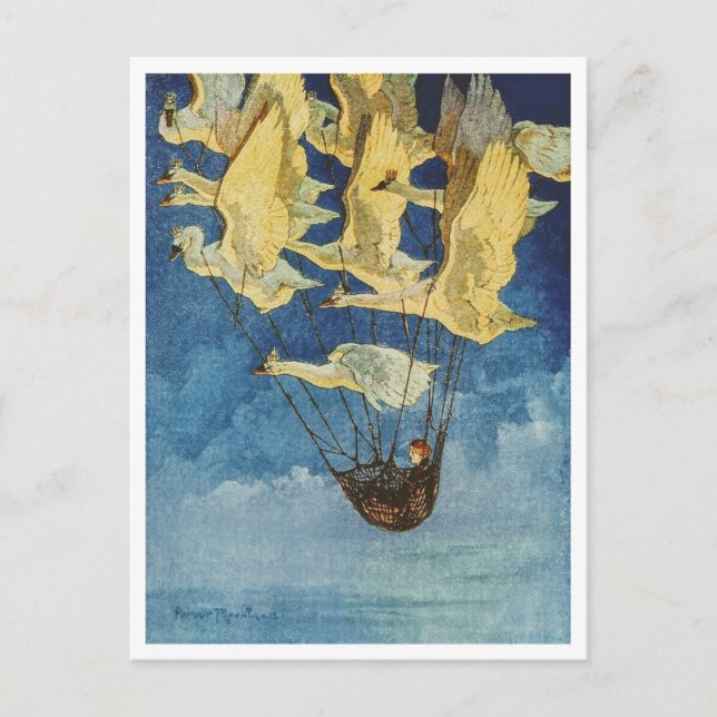 Harry Rountree Child som flyger med Vild Svanar Vykort (Framsida)