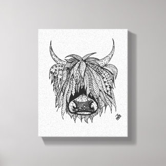 Harry the Highland Cow - Zentangle Hand plockade Canvastryck