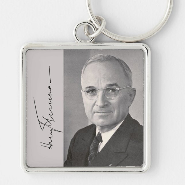 Harry Truman Fyrkantig Silverfärgad Nyckelring (Framsidan)