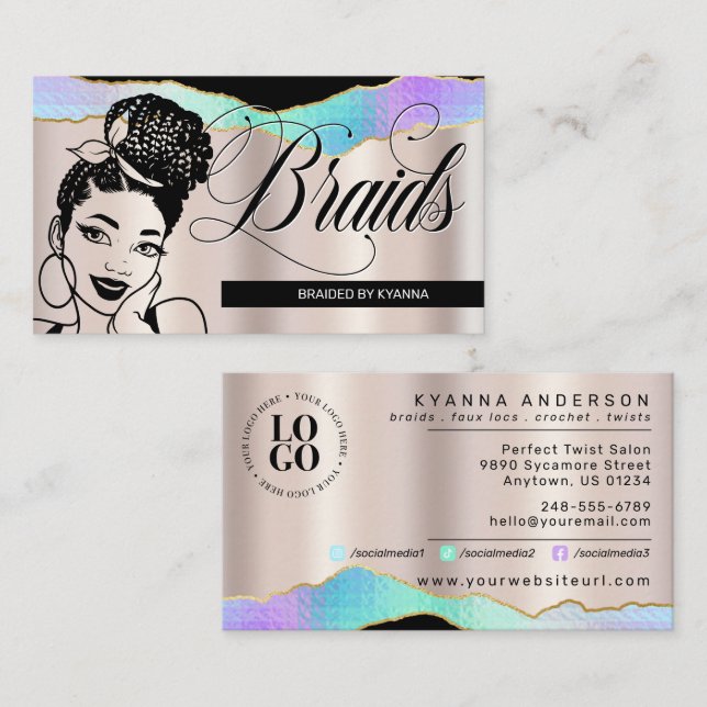 Hårsalon, Braid Stylist, Braiding, Söt Bronze Visitkort (Fram/baksida)