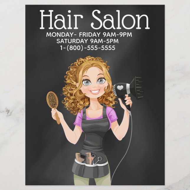Hårsalon för Chalkboard Hair Salon Promotional Fly Reklamblad (Framsidan)