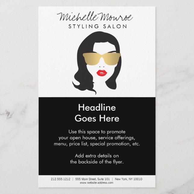 Hårsalong, stylist, skönhetflickareklamblad flygblad (Framsidan)