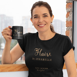 Hårsalonpersonalens personlig svart och guld t shirt
