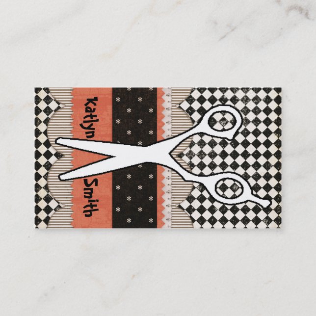 Hårsax, hårstylist, visitkort tidsbeställning kort (Framsida)