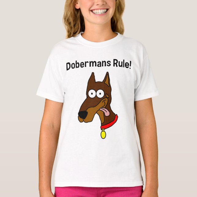 "Härskar Dobermans!", Röd DobermanflickaRinger T T Shirt (Framsida)