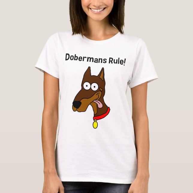 "Härskar Dobermans!", Röda Dobermankvinnor T-shirt (Framsida)