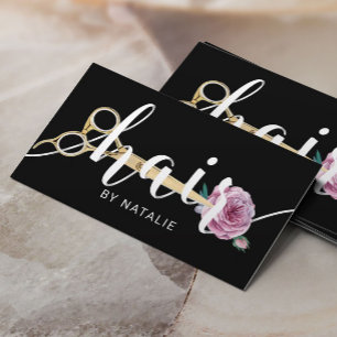 Hårstidssax och blomstrande typografi, salon visitkort