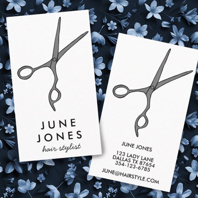 Hårstidssaxar Chic Minimal konturlinje ANPASSNINGS Visitkort (Hair stylist barber salon minimalist scissors custom business cards.)