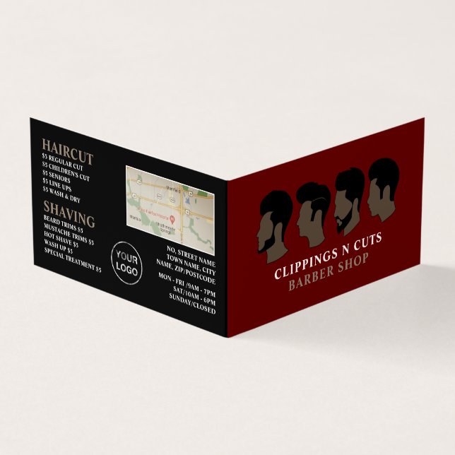 Hårstilar, Manar Barbers detaljerade förmånskort. Visitkort (Utsida)