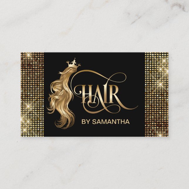 Hårstilist, modern hårskyddsanknytning för guld-ty visitkort (Framsida)