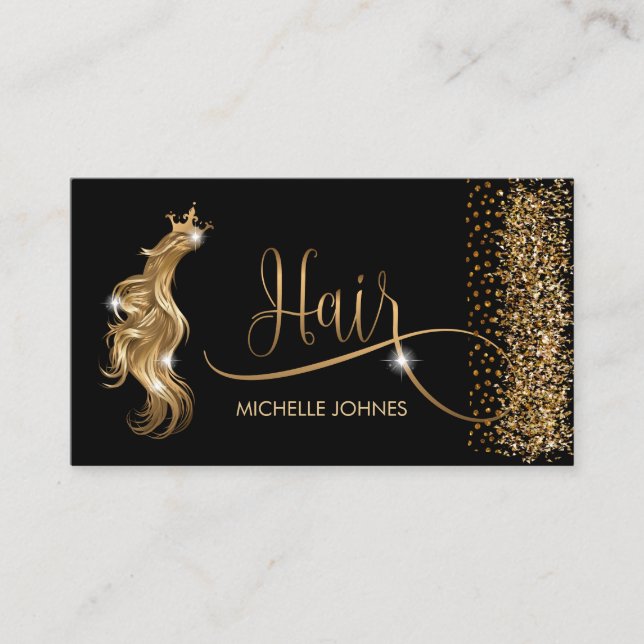 Hårstilist, modern hårskyddsanknytning för guld-ty visitkort (Framsida)