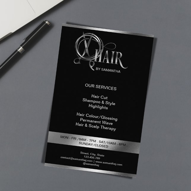 Hårstilist silver typography hair scissus bu flygblad (Skapare uppladdad)