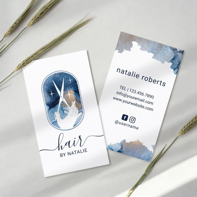 Hårstilscissor och Logotyp Vattenfärgsalon Visitkort (Skapare uppladdad)