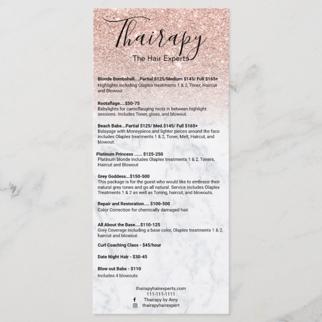 Hårstolslista prisare lista ro guld glitter meny (Framsida)