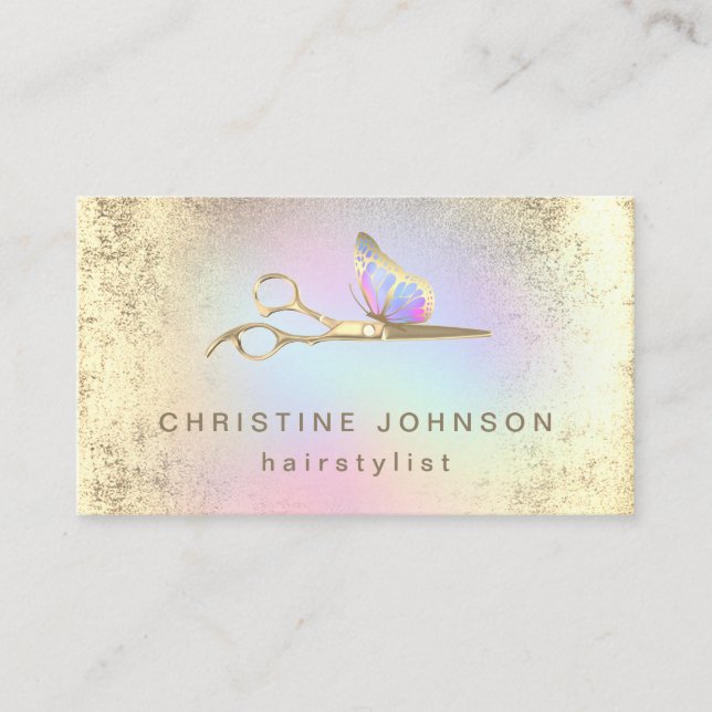 hårstylist FAUX guld foliesäx Visitkort (Framsida)