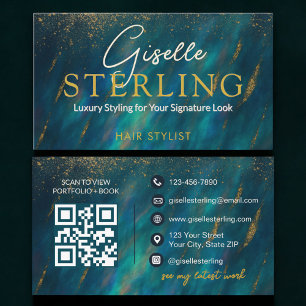 Hårstylist Grön Opalsten QR-kod Visitkort