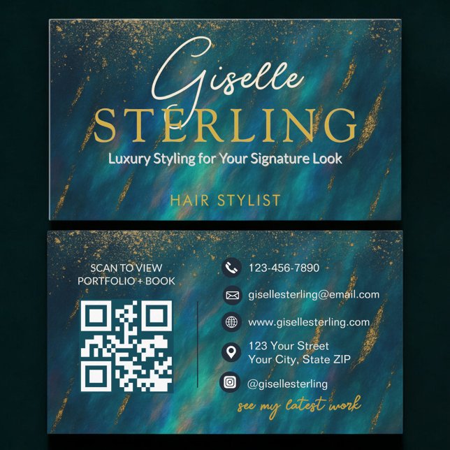 Hårstylist Grön Opalsten QR-kod Visitkort (Skapare uppladdad)